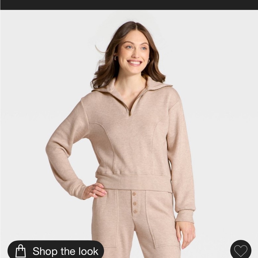 Universal Thread Light Beige Half-Zip Lounge Set - image 3